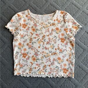 American Eagle Outfitters Floral Crop Top - Orange and Cream